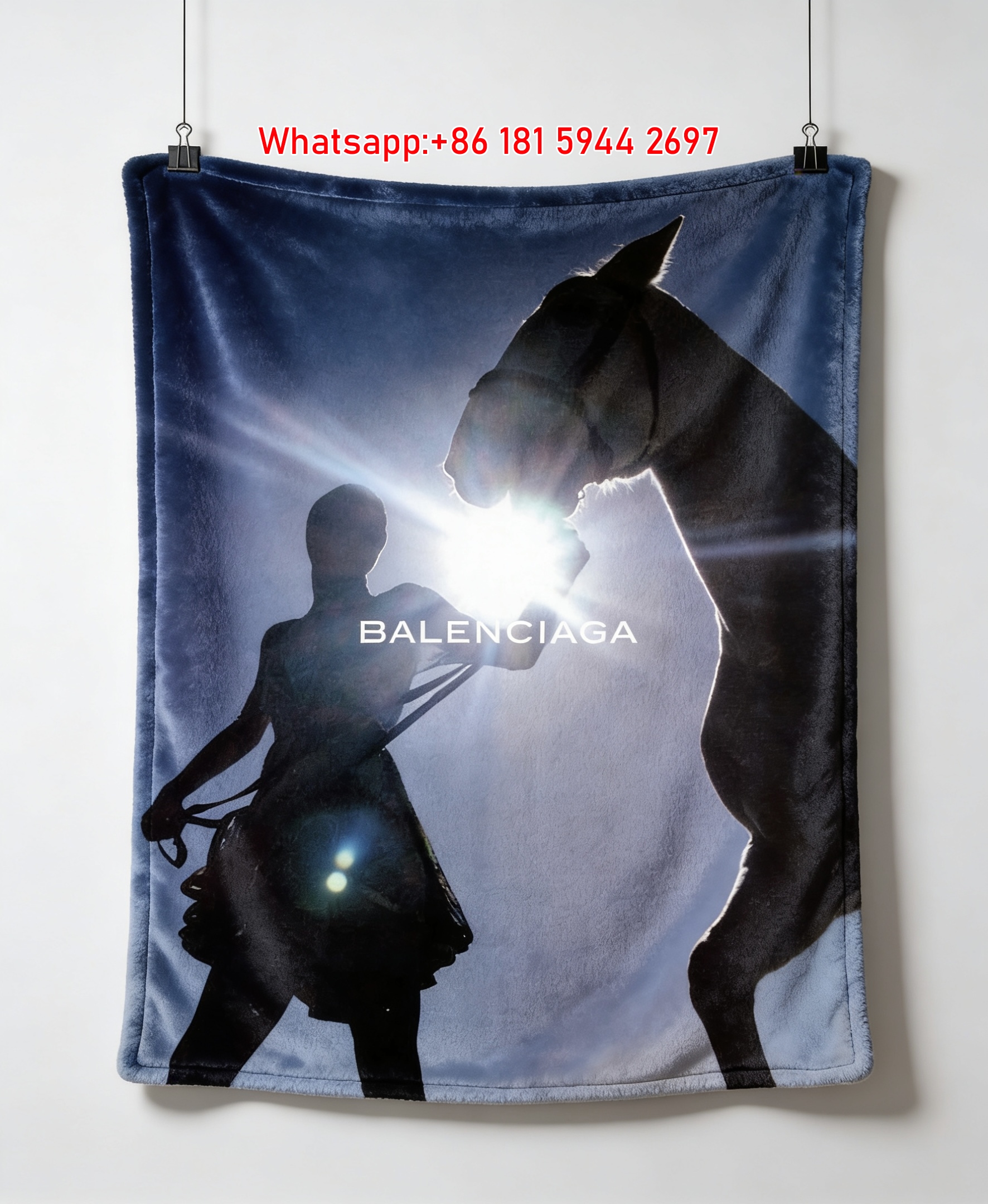 Balenciaga Equestrian Silhouette Flannel Throw Blanket for Sofa & Wall Decor BA136